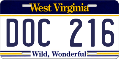 WV license plate DOC216