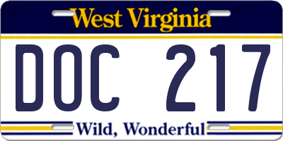 WV license plate DOC217
