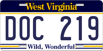 WV license plate DOC219