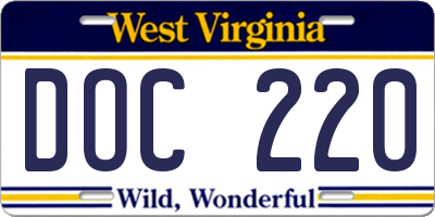 WV license plate DOC220
