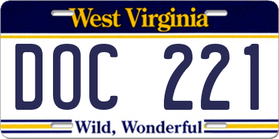 WV license plate DOC221