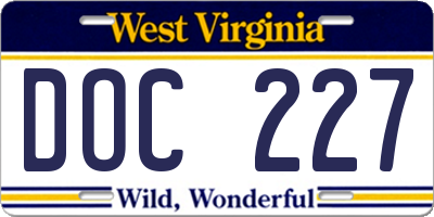 WV license plate DOC227