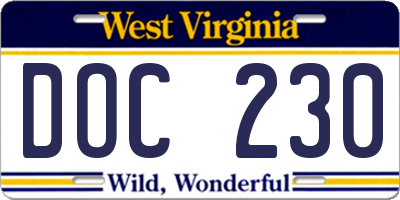 WV license plate DOC230