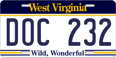 WV license plate DOC232