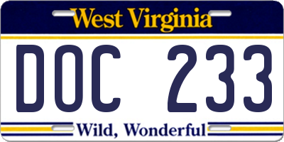 WV license plate DOC233
