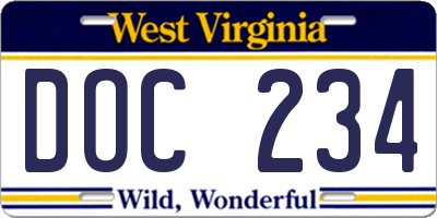 WV license plate DOC234