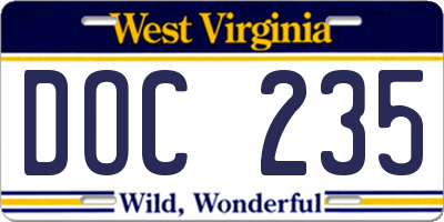 WV license plate DOC235