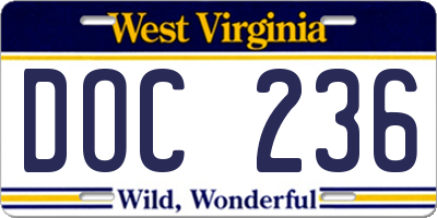 WV license plate DOC236