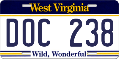 WV license plate DOC238
