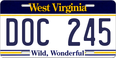 WV license plate DOC245