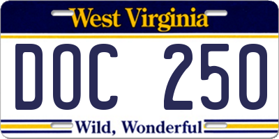 WV license plate DOC250