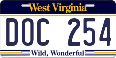 WV license plate DOC254