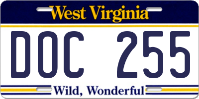 WV license plate DOC255