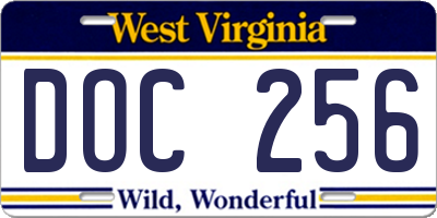 WV license plate DOC256