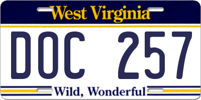 WV license plate DOC257