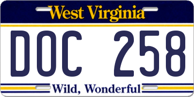 WV license plate DOC258