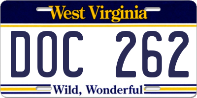 WV license plate DOC262