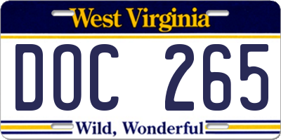 WV license plate DOC265