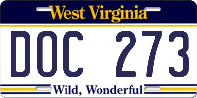 WV license plate DOC273