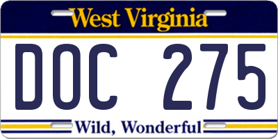WV license plate DOC275