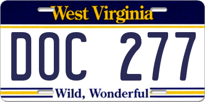 WV license plate DOC277