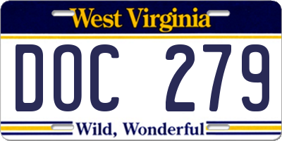 WV license plate DOC279