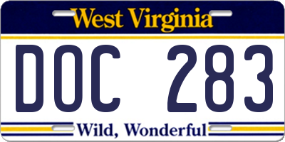 WV license plate DOC283
