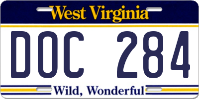 WV license plate DOC284