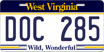 WV license plate DOC285