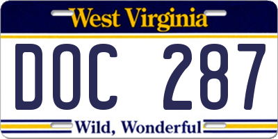 WV license plate DOC287