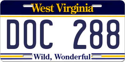WV license plate DOC288