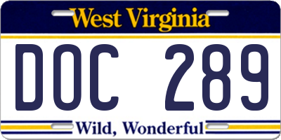 WV license plate DOC289