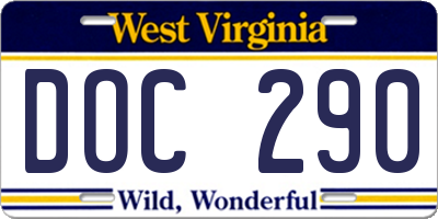 WV license plate DOC290