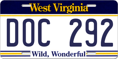 WV license plate DOC292