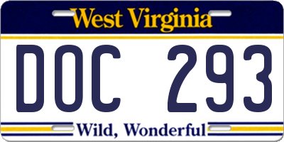 WV license plate DOC293