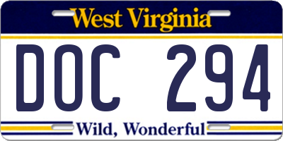 WV license plate DOC294