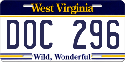 WV license plate DOC296