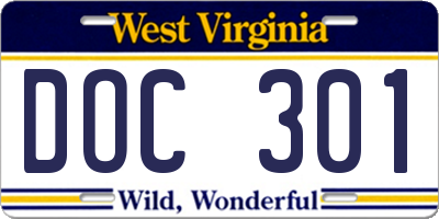 WV license plate DOC301