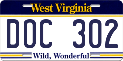 WV license plate DOC302