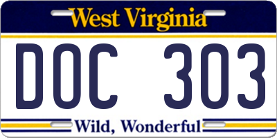 WV license plate DOC303