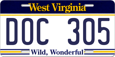 WV license plate DOC305