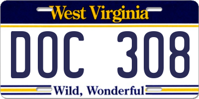 WV license plate DOC308