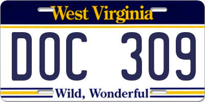 WV license plate DOC309