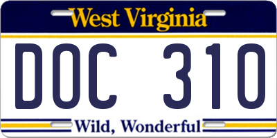 WV license plate DOC310