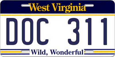 WV license plate DOC311