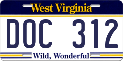 WV license plate DOC312