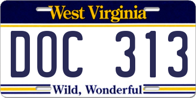 WV license plate DOC313