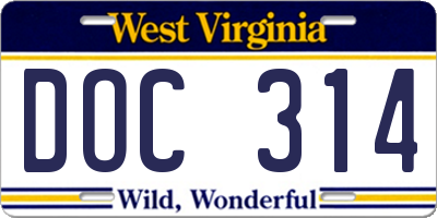 WV license plate DOC314