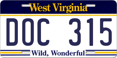 WV license plate DOC315