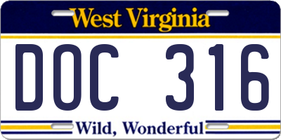 WV license plate DOC316